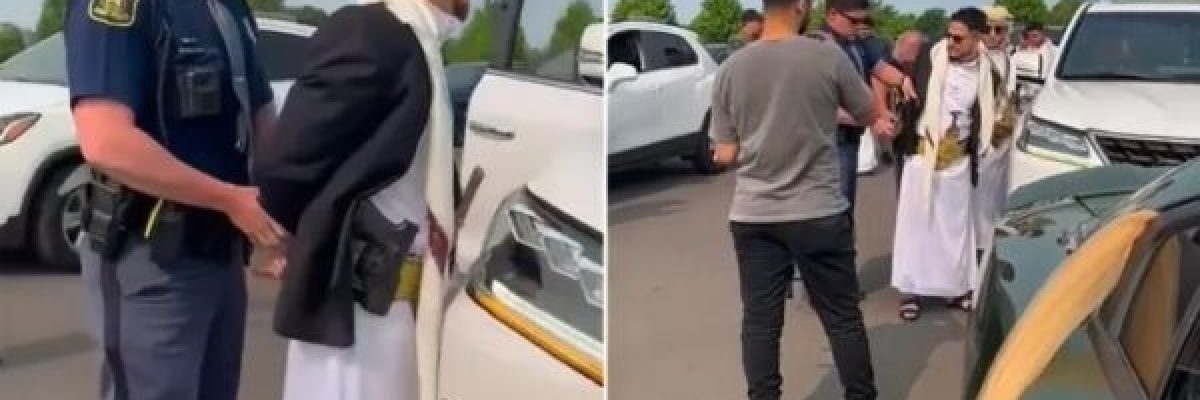 بسبب-السلاح.-الشرطة-الاميركية-توقف-موكب-عريس-يمني-ثم-تلتقط-الصور-معه